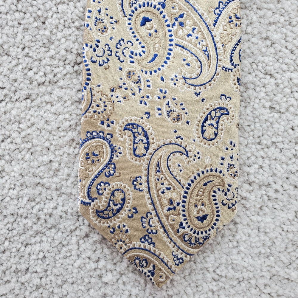 Nicole Miller Necktie Mens OS Tan Blue Excellent Silk Paisley Pattern Tie